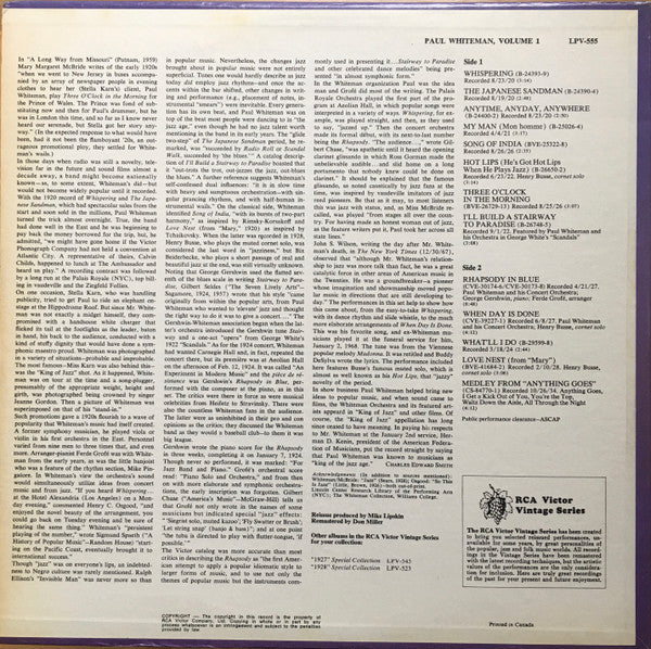 Paul Whiteman : Paul Whiteman, Volume 1 (LP, Comp, Mono, RE)