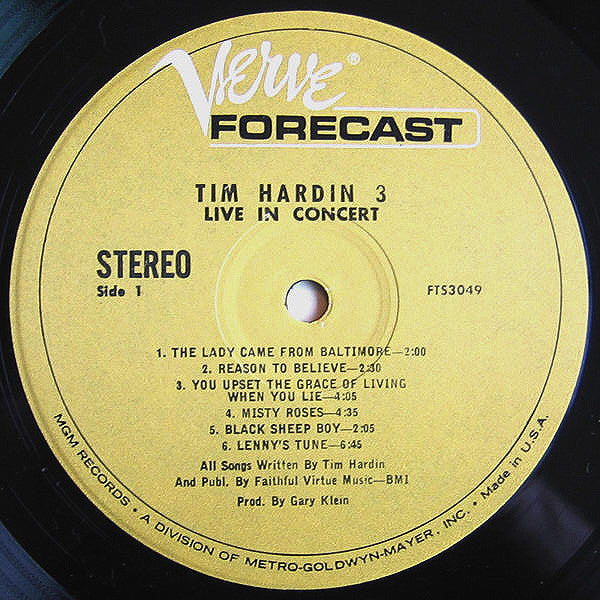 Tim Hardin : Tim Hardin 3 Live In Concert (LP, Album, MGM)