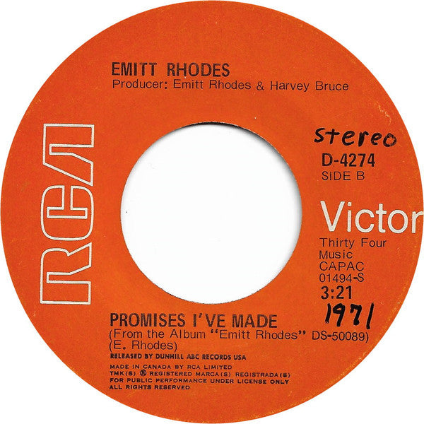 Emitt Rhodes : Live Till You Die / Promises I've Made (7", Single)