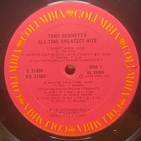 Tony Bennett : All Time Greatest Hits (2xLP, Comp, Mono, Gat)
