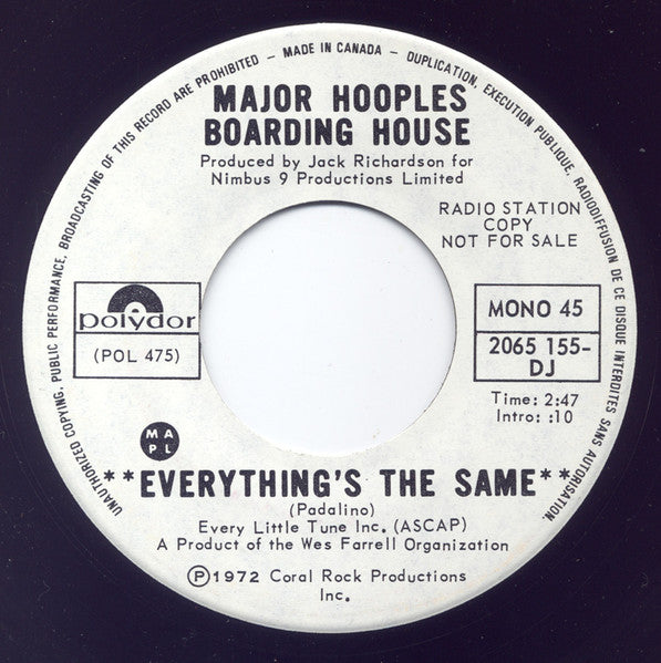 Major Hoople's Boarding House : Everything's The Same (7", Single, Mono, Promo)