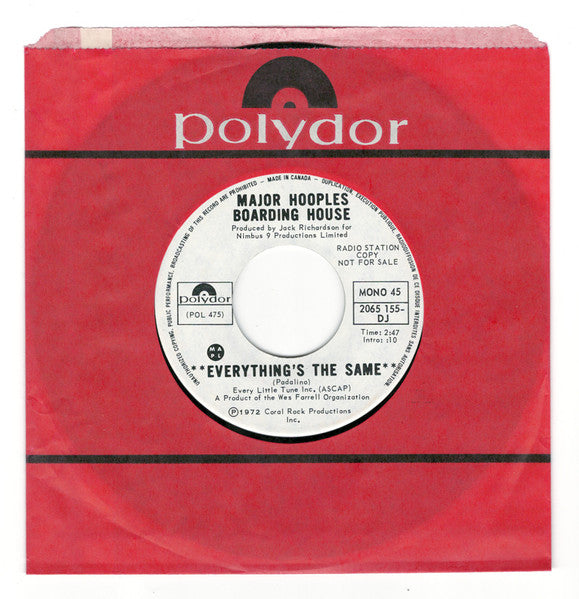Major Hoople's Boarding House : Everything's The Same (7", Single, Mono, Promo)