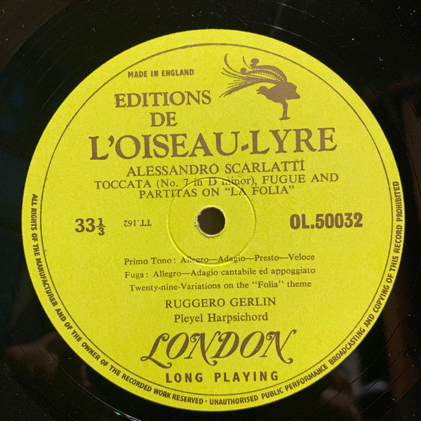 Ruggero Gerlin, Alessandro Scarlatti : Spanish and Portuguese Masters of the Harpsichord (LP)