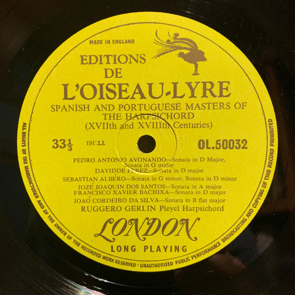 Ruggero Gerlin, Alessandro Scarlatti : Spanish and Portuguese Masters of the Harpsichord (LP)