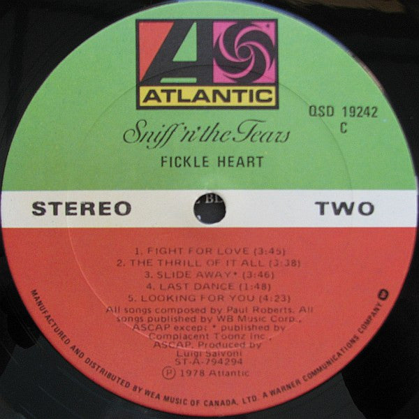 Sniff 'n' The Tears : Fickle Heart (LP, Album, Don)