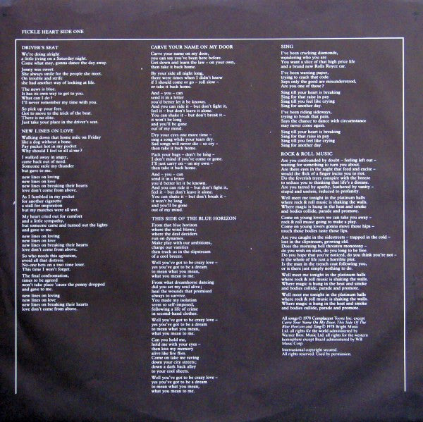 Sniff 'n' The Tears : Fickle Heart (LP, Album, Don)