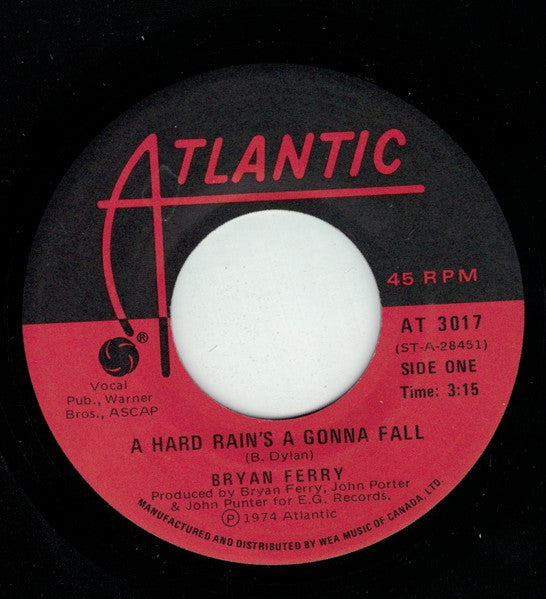 Bryan Ferry : A Hard Rain's Gonna Fall  (7", Single)