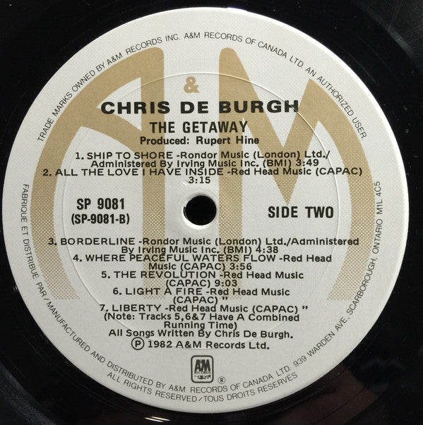 Chris de Burgh : The Getaway (LP, Album, Don)