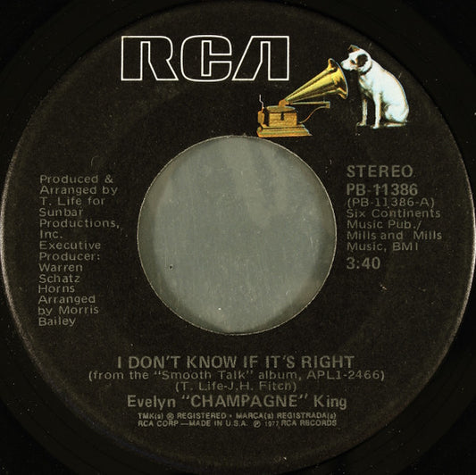 Evelyn King : I Don't Know If It's Right (7", Single, Ind)