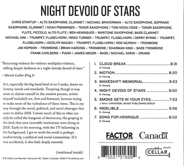 Daniel Hersog Jazz Orchestra Featuring Noah Preminger & Frank Carlberg : Night Devoid Of Stars (CD, Album)