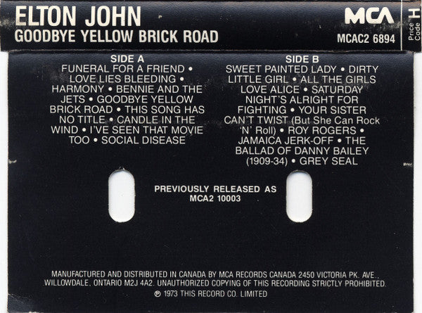 Elton John : Goodbye Yellow Brick Road (Cass, Album, RE, Dol)