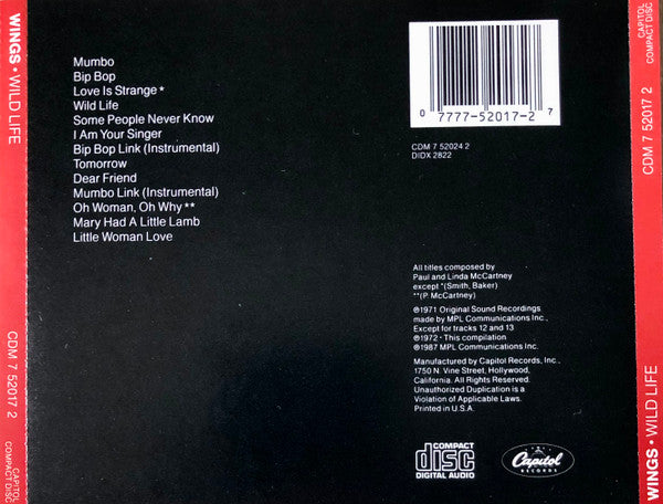 Wings (2) : Wild Life (CD, Album, RE)