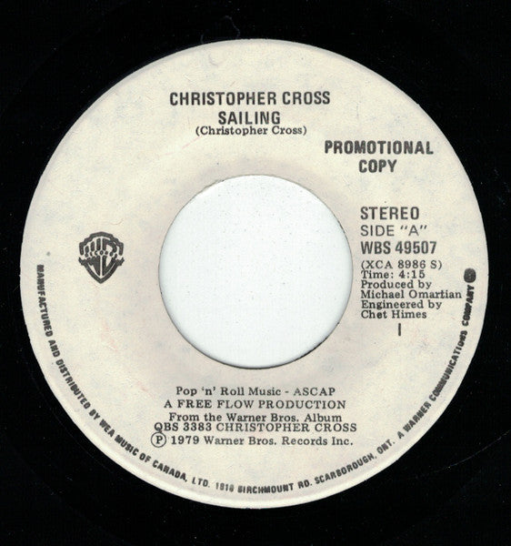 Christopher Cross : Sailing (7", Single, Promo)