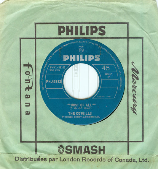 The Cowsills : Most Of All / Siamese Cat (7", Mono)