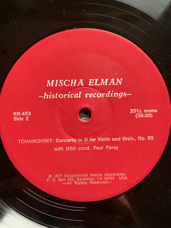 Pyotr Ilyich Tchaikovsky / Johann Sebastian Bach - Mischa Elman With Paul Paray Cond. Boston Symphony Orchestra / Lawrance Collingwood : Concerto In D, Op. 35 / Concerto In E, BWV 1042 (LP, Mono)