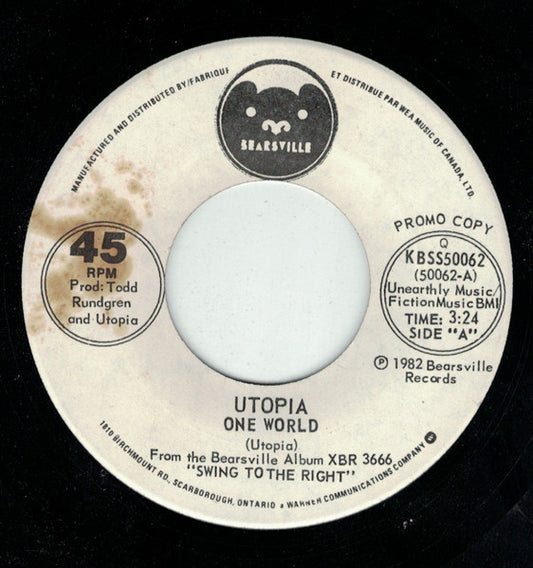 Utopia (5) : One World / Last Dollar On Earth (7", Single, Promo)