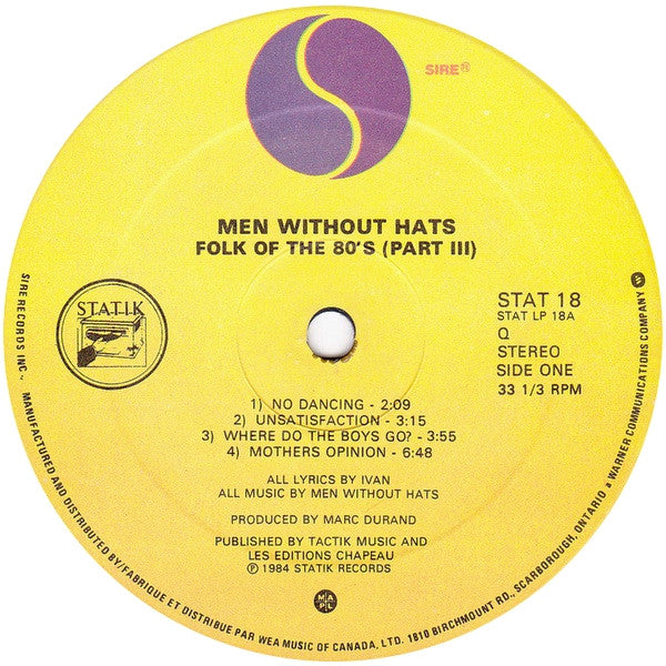 Men Without Hats : Folk Of The 80's (Part III) (LP, Album)