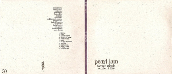 Pearl Jam : Toronto, Canada - October 5, 2000 (2xCD, Album, Tour)