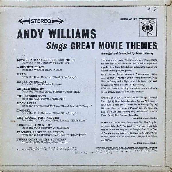 Andy Williams : Moon River & Other Great Movie Themes (LP, Album)