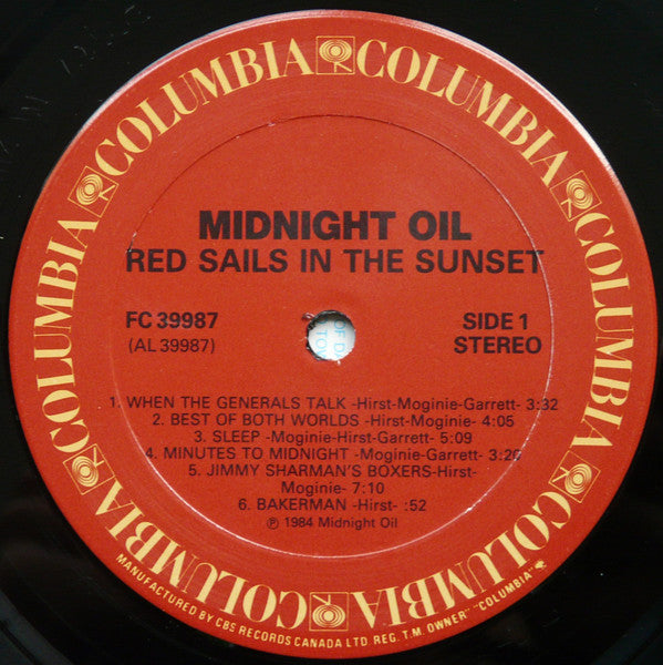 Midnight Oil : Red Sails In The Sunset (LP, Album, RE)