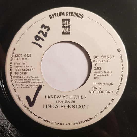 Linda Ronstadt : I Knew You When (7", Promo, All)