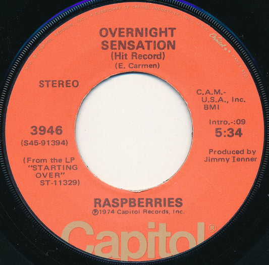 Raspberries : Overnight Sensation (Hit Record) (7", Single, Win)