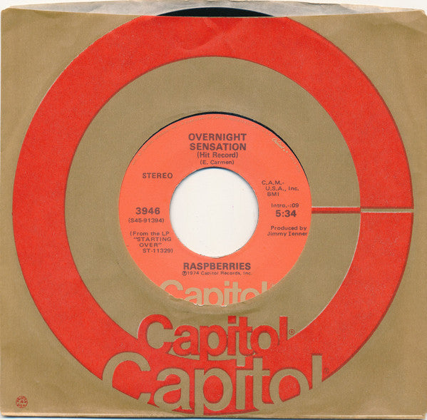 Raspberries : Overnight Sensation (Hit Record) (7", Single, Win)
