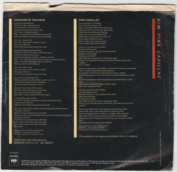 Bruce Springsteen : Dancing In The Dark (7", Single)