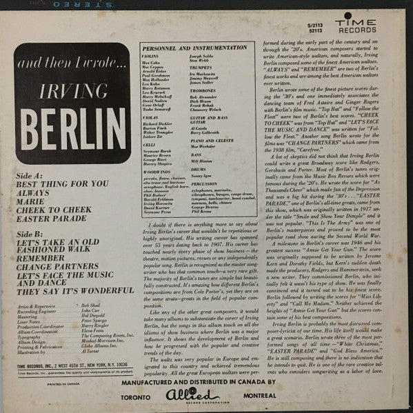 Bellini (3) : And Then I Wrote..... Irving Berlin (LP, Mono)
