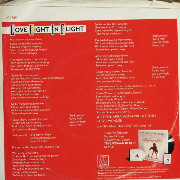 Stevie Wonder : Love Light In Flight (7", Single)