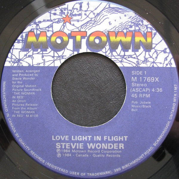 Stevie Wonder : Love Light In Flight (7", Single)