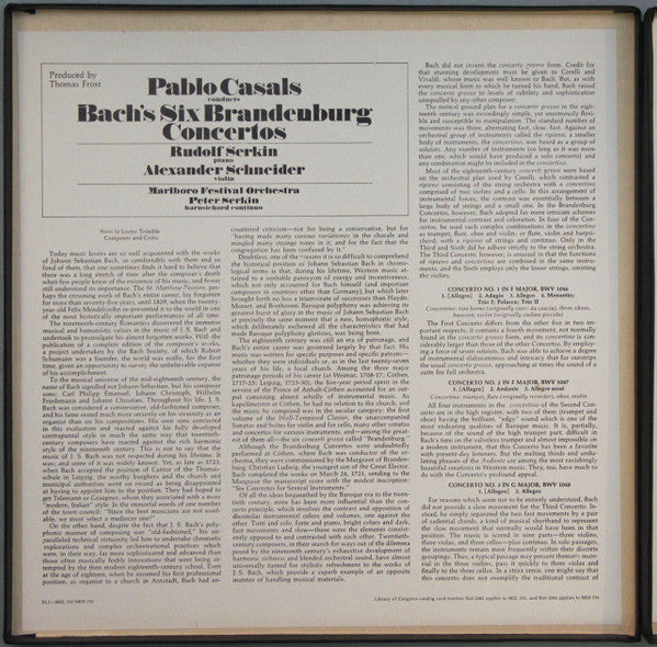 Johann Sebastian Bach / Pablo Casals Conducts Marlboro Festival Orchestra, Rudolf Serkin, Alexander Schneider, Peter Serkin : The Six Brandenburg Concertos (2xLP, Album, RE, Pit + Box)