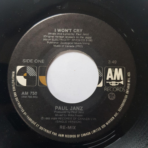 Paul Janz : I Won't Cry / One Last Lie (7", Single)
