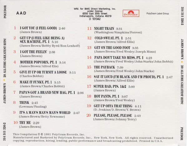 James Brown : 20 All-Time Greatest Hits! (CD, Comp, Club)