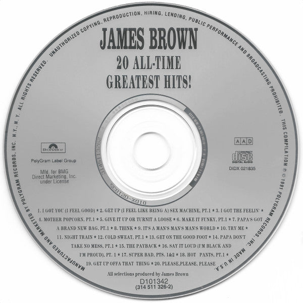 James Brown : 20 All-Time Greatest Hits! (CD, Comp, Club)