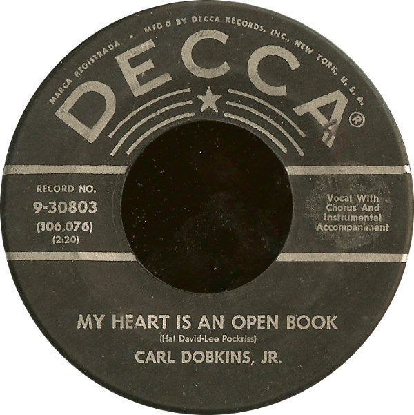 Carl Dobkins Jr. : My Heart Is An Open Book (7", Glo)