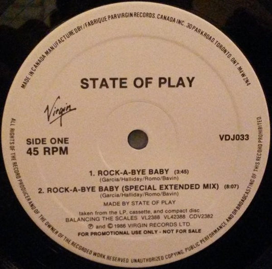 State Of Play (2) : Rock-A-Bye Baby (12", Maxi, Promo)