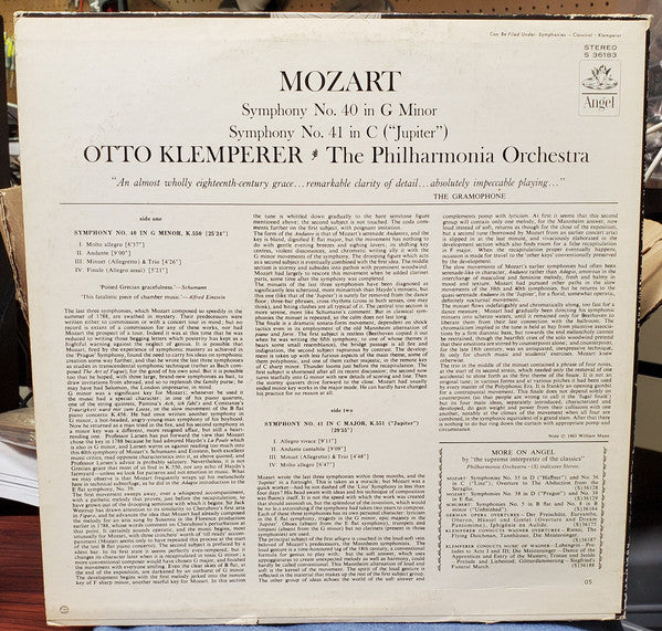 Wolfgang Amadeus Mozart / Otto Klemperer • Philharmonia Orchestra : Symphonies No. 40 In G Minor - No. 41 In C Major, "Jupiter" (LP, Album, RP)