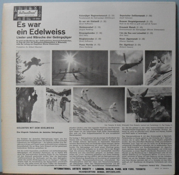 Musikkorps Der Gebirgsdivision*, Chor Des Gebirgsfernmeldebataillons 8*, Werner Zimmermann (2) : Es War Ein Edelweiss (Lieder Und Märsche Der Gebirgsjäger) (LP, Album, Mono)
