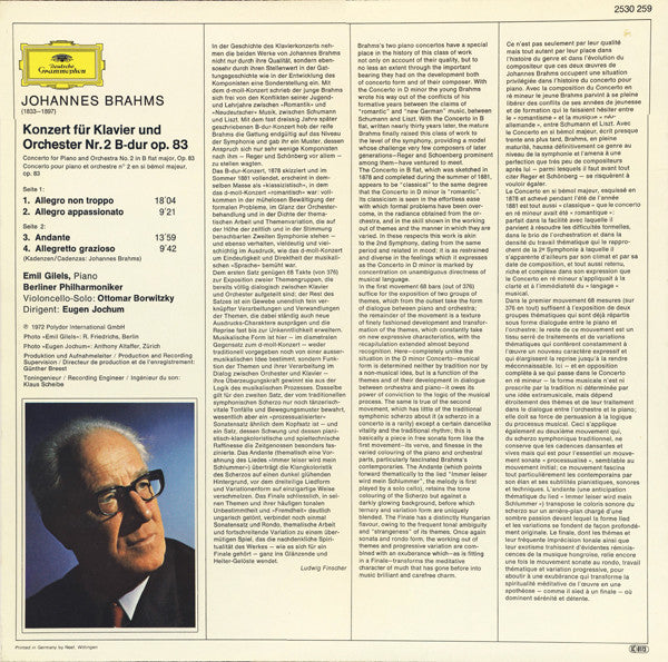 Johannes Brahms - Emil Gilels · Berliner Philharmoniker · Eugen Jochum : Klavierkonzert Nr. 2 B-dur Op. 83 (LP)