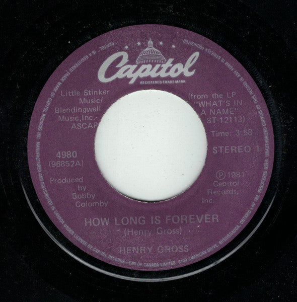 Henry Gross : How Long Is Forever (7", Single)