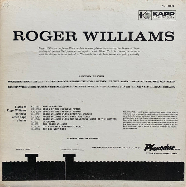 Roger Williams (2) : Roger Williams (LP, Rei)