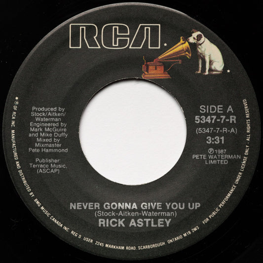 Rick Astley : Never Gonna Give You Up (7", Single)