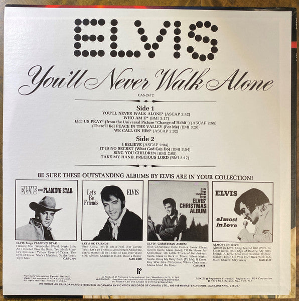 Elvis Presley : You'll Never Walk Alone (LP, Album, Comp, Mono, RE)
