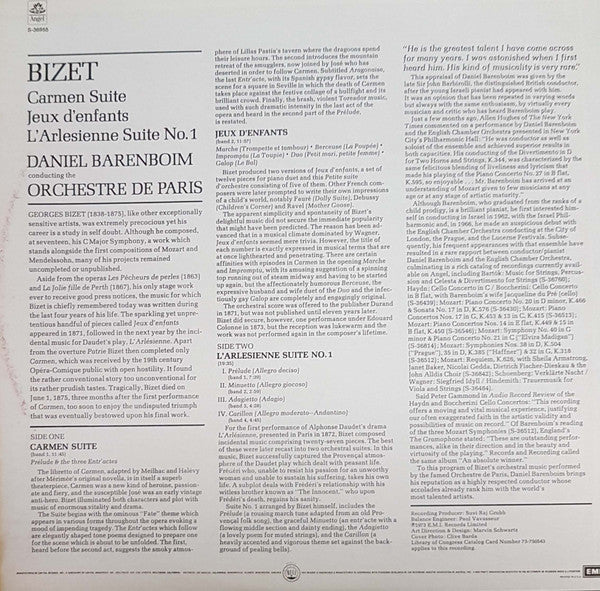 Georges Bizet, Orchestre De Paris, Daniel Barenboim : Barenboim In Paris: Carmen Suite / L'Arlesienne Suite / Jeux D'Enfants (LP)