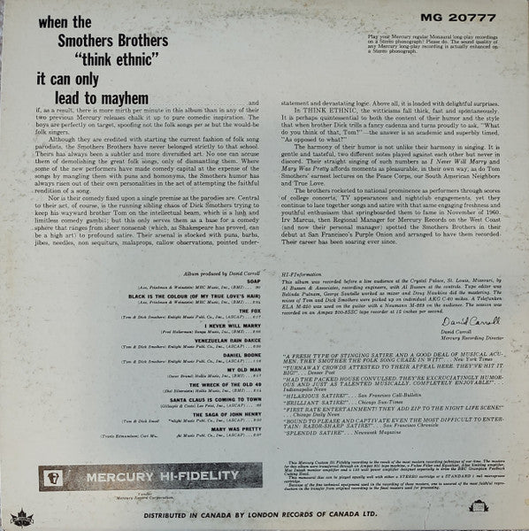 Smothers Brothers : (Think Ethnic!) (LP, Album, Mono)