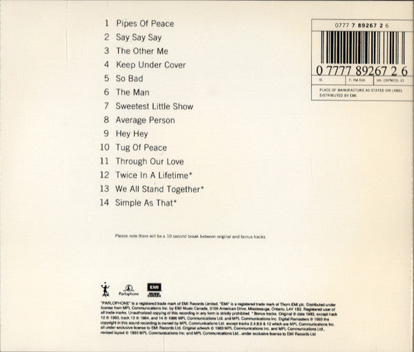 Paul McCartney : Pipes Of Peace (CD, Album, RE, RM)