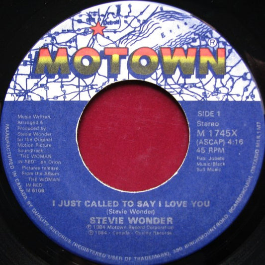 Stevie Wonder : I Just Called To Say I Love You (7", Single)