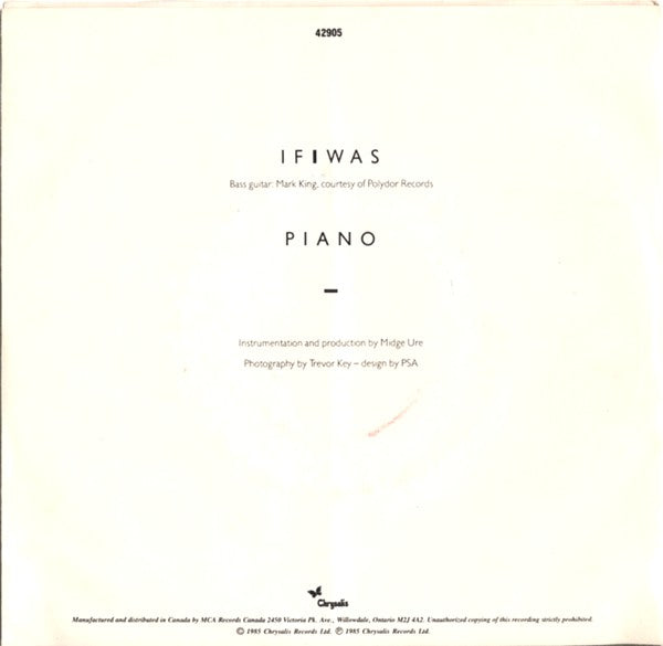 Midge Ure : If I Was (7", Single)