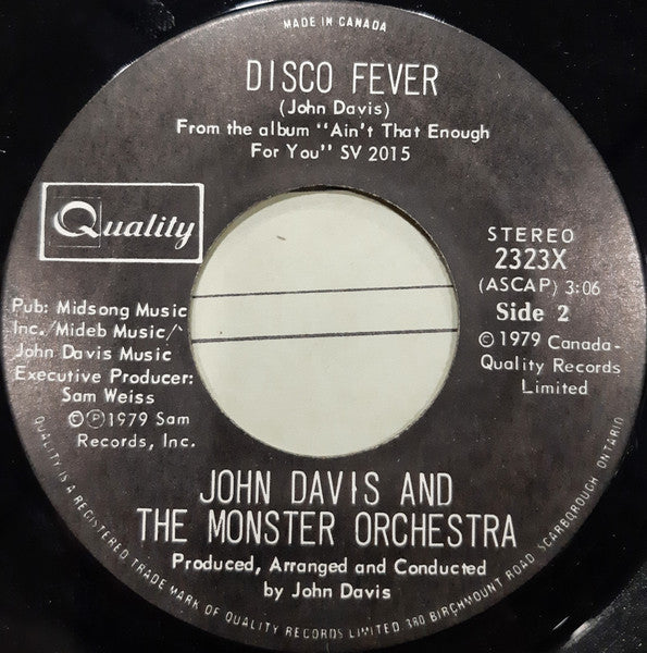 John Davis And The Monster Orchestra* : Ain't That Enough For You / Disco Fever (7")
